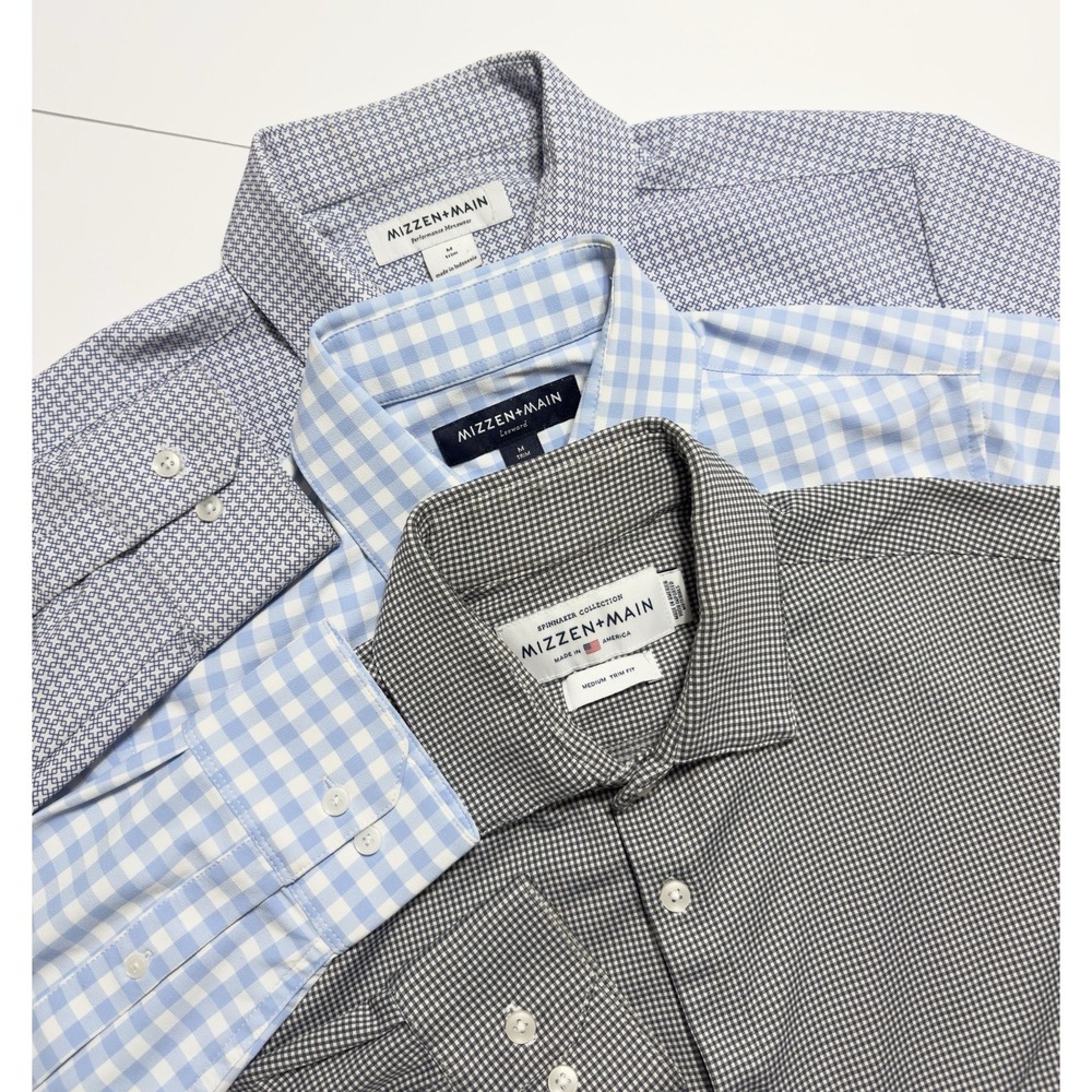 Lot of 2 Mizzen & Main Men's Classic Trim Fit Performance Button Down Shirt Sz M